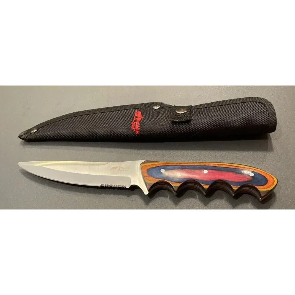 Blackhills Steel Frostwood Wood Hunter Bowie 9.5” Hunting Knife Nylon Sheath NEW